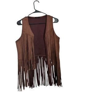 Dokotoo Small Brown Western Suede Look Vest‎ Style Crop Top Boho Cowgirl